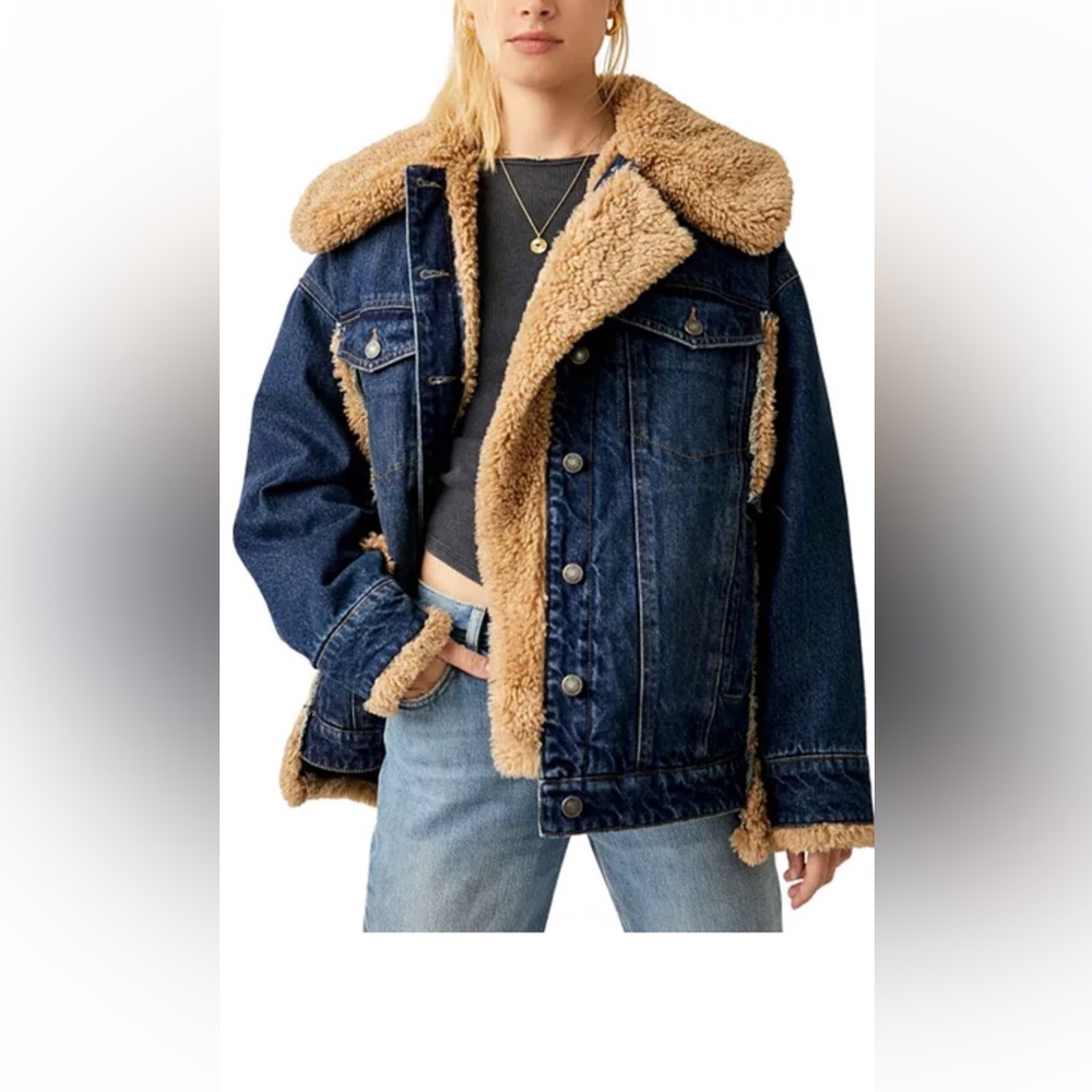 Denim and faux fur jacket